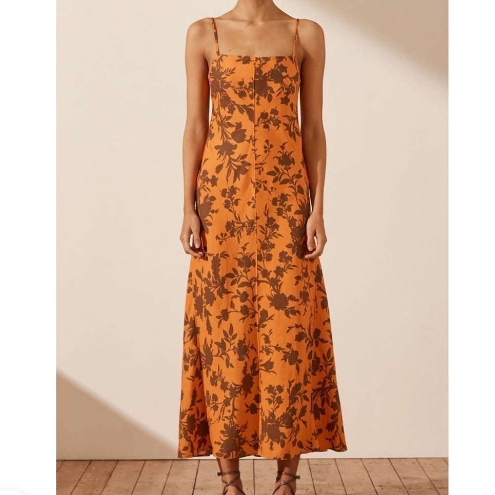 Shona Joy linen bias slip midi dress